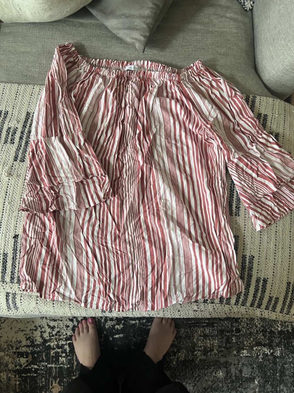 Striped Off-Shoulder Red and White Women's Top